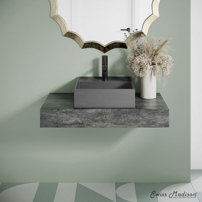 Swiss Madison Lisse 16" Square Concrete Vessel Bathroom Sink in Dark Grey