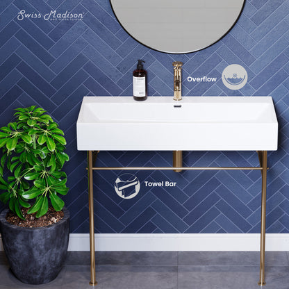 Swiss Madison Claire 40 Ceramic Console Sink White Basin Gold Legs