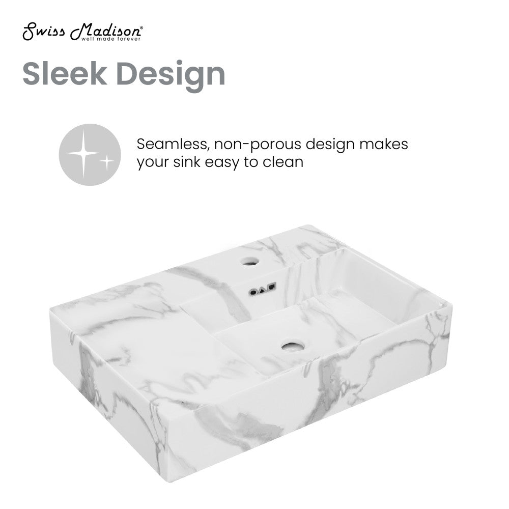 Swiss Madison St. Tropez 24" Right Side Faucet Wall-Mount Bathroom Sink in White Marble