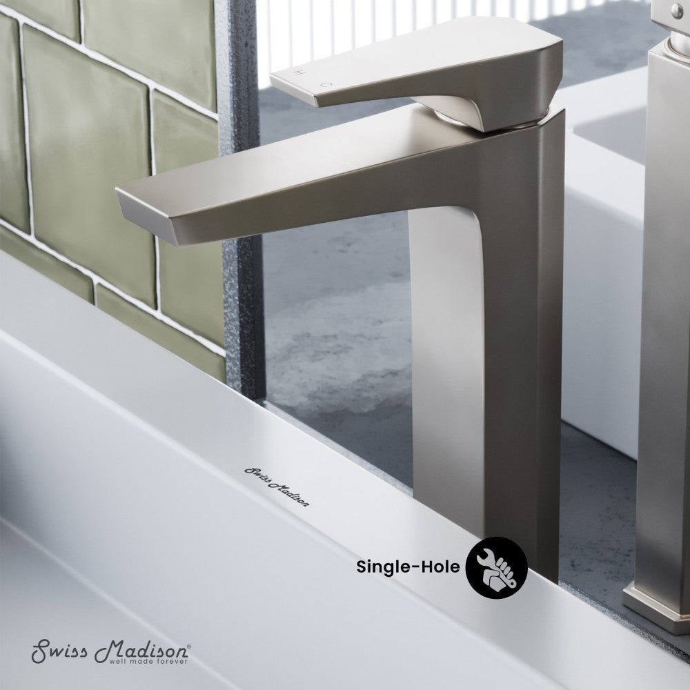 Swiss Madison Voltaire Single Hole, Single-Handle, High Arc Bathroom Faucet in Brushed Nickel