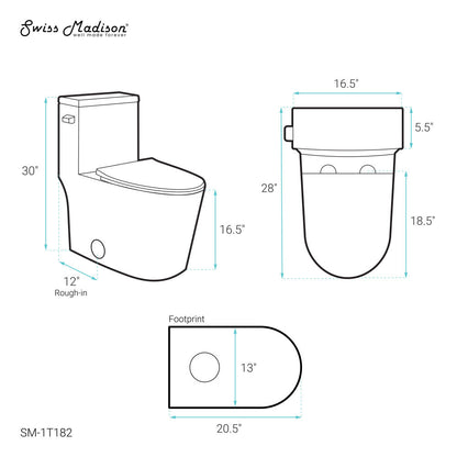 Swiss Madison Dreux One-Piece 12" Rough-in 1.28 GPF Left Flush Elongated Toilet in Glossy White