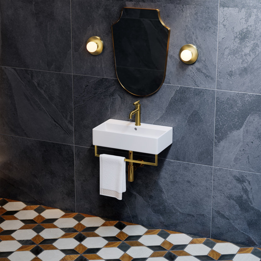 Swiss Madison Claire 22" Wall-Mount Bathroom Sink with Brushed Gold Towel Bar