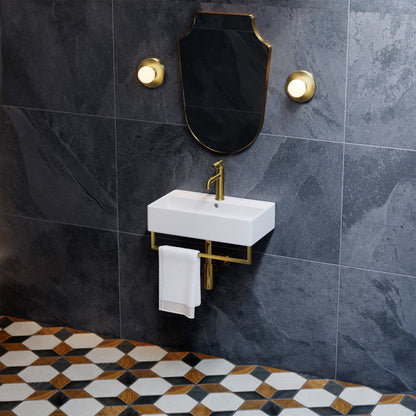 Swiss Madison Claire 22" Wall-Mount Bathroom Sink with Brushed Gold Towel Bar