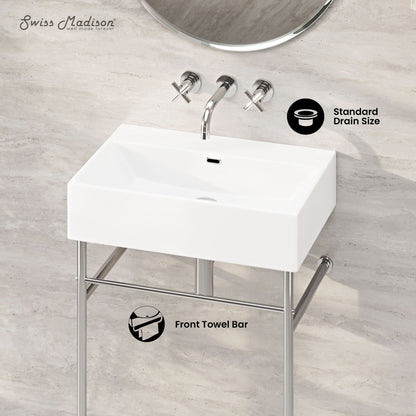 Swiss Madison Claire 24" Rectangle Zero Hole Console Sink with Polished Chrome Legs