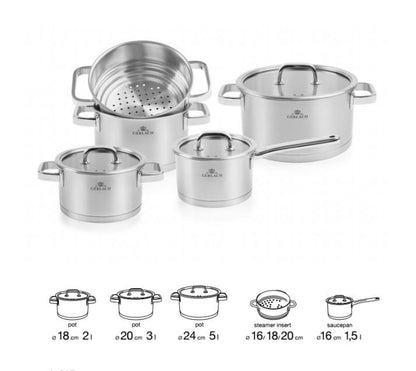 Gerlach PRESTIGE Stainless Steel Pot Set With Lids 9 pcs