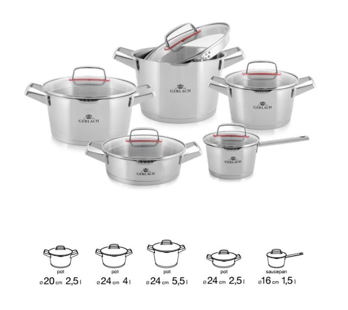 Gerlach SUPERIOR Stainless Steel Pot Set With Lids 10 pcs