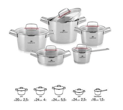 Gerlach SUPERIOR Stainless Steel Pot Set With Lids 10 pcs