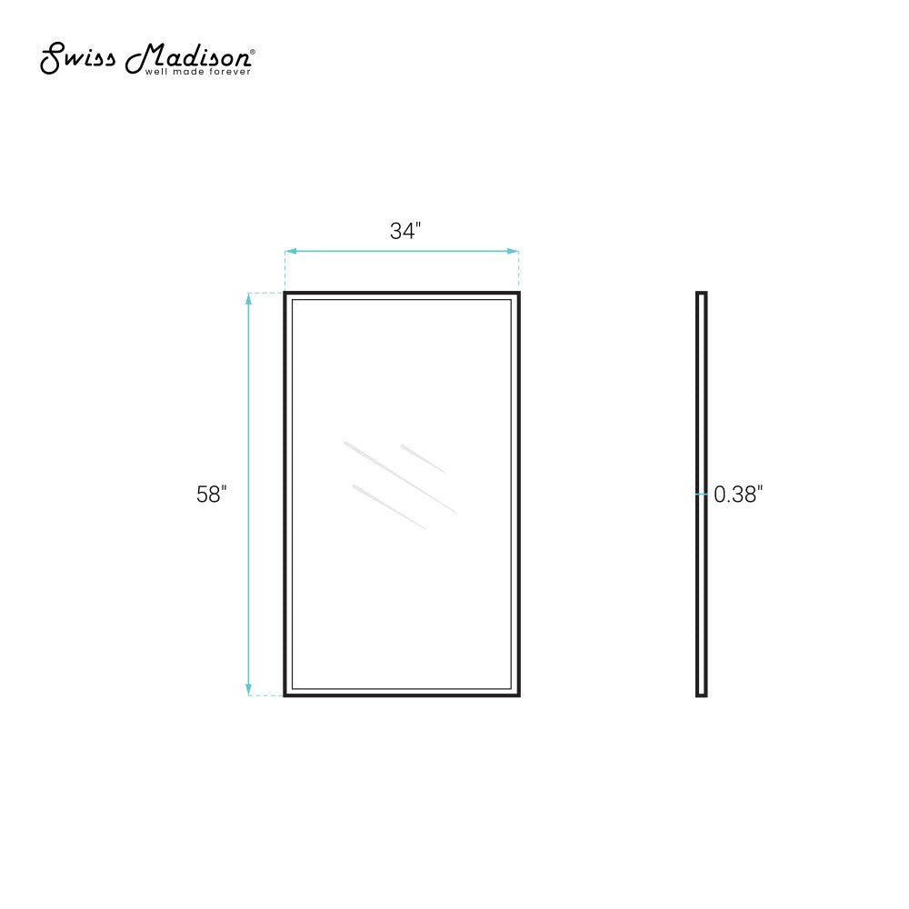 Swiss Madison Pierre 34 x 58 Framed Fixed 3/8 in. (10mm) Clear Tempered Glass Tub Door with Black Matte Frame