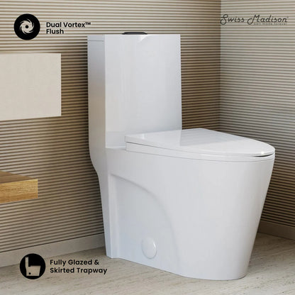 Swiss Madison St. Tropez One Piece Elongated Toilet Dual Vortex™ Flush, Black Hardware