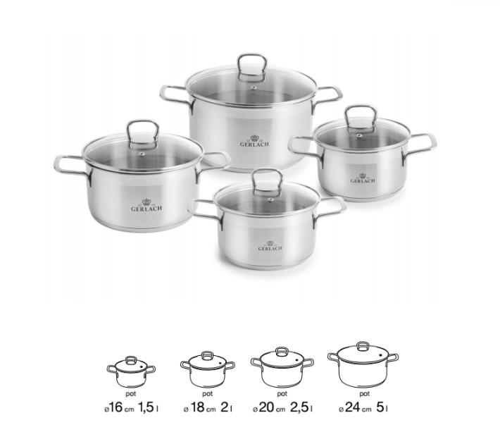 Gerlach BRAVA Stainless Steel Pot Set With Lids 8 pcs