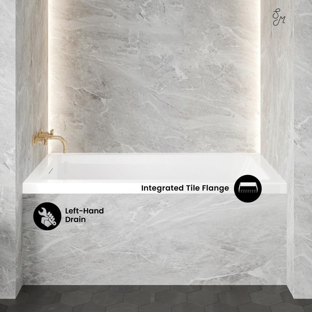 Swiss Madison Voltaire 54 x 30 Left Drain Soaking Alcove Bathtub in Glossy White with Integrated Overflow, Drain Included