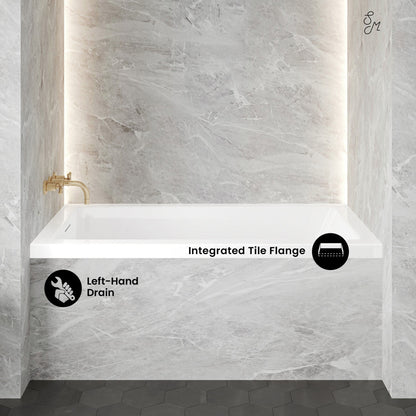 Swiss Madison Voltaire 54 x 30 Left Drain Soaking Alcove Bathtub in Glossy White with Integrated Overflow, Drain Included