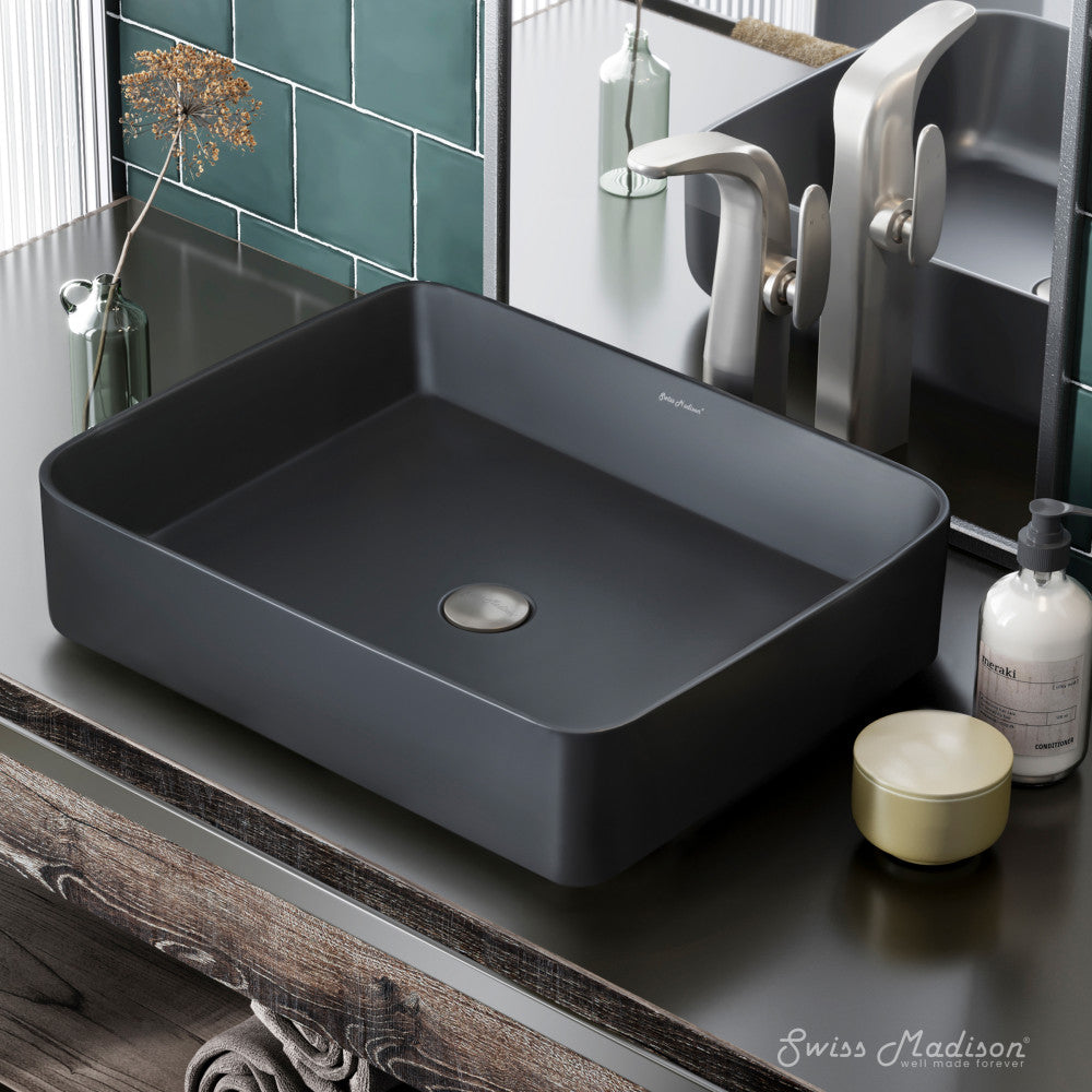 Swiss Madison Concorde Rectangle Ceramic Vessel Sink, Matte Black