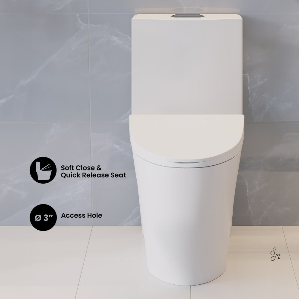 Swiss Madison St. Tropez Two-Piece 12" Rough-in 1.1/1.6 GPF Dual Top Flush Elongated Toilet in Glossy White