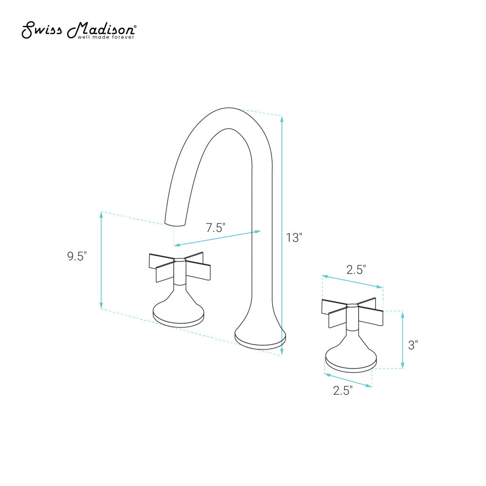 Swiss Madison Daxton 8 in. Widespread, Cross Handle, Bathroom Faucet in Matte Black