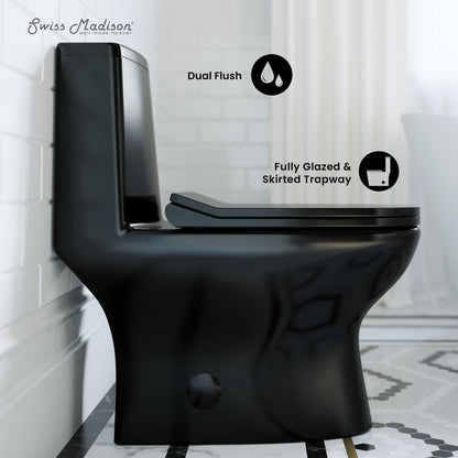 Swiss Madison Ivy One Piece Toilet Dual Vortex Flush in Glossy Black 1.1/1.6 gpf