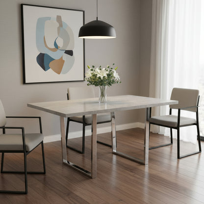 Tabselect Home Line 59" x 35.5" Dining Table, Particle Board Top, Metal Legs, Gray, 4 Seater