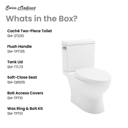 Swiss Madison Cache Two-Piece Elongated Toilet Left Side Flush Handle Toilet 1.28 gpf
