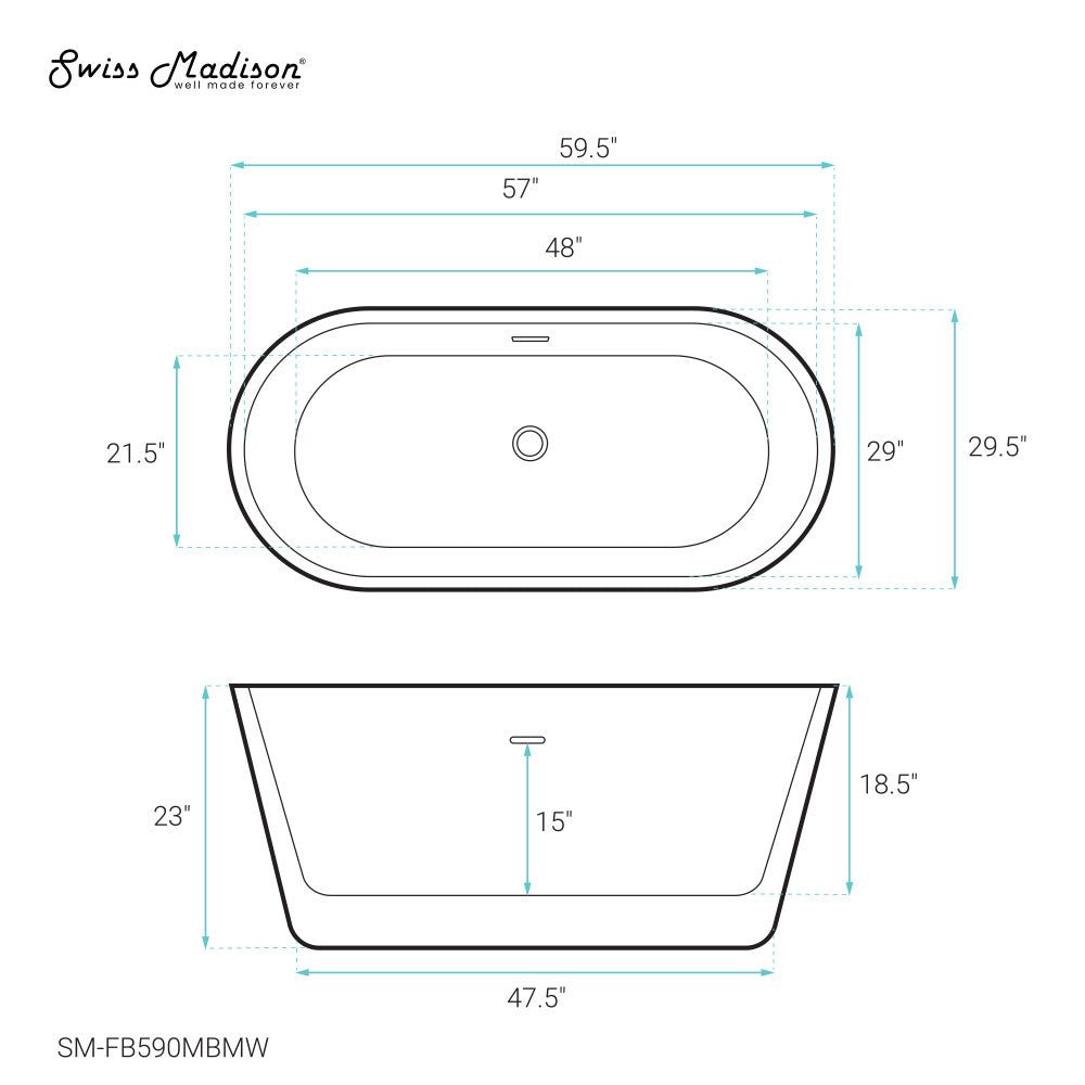 Swiss Madison Claire 60" Freestanding Bathtub Matte Black and Matte White