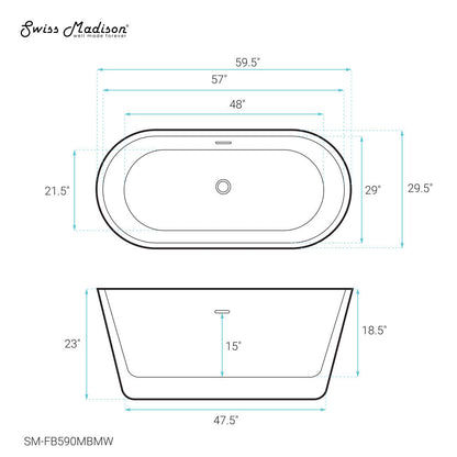 Swiss Madison Claire 60" Freestanding Bathtub Matte Black and Matte White