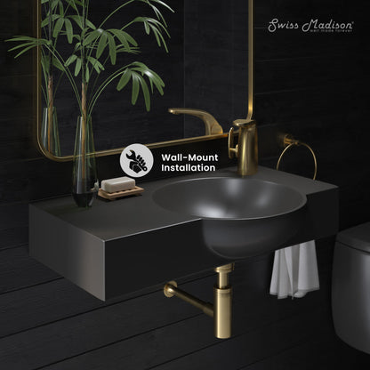 Swiss Madison Chateau 30" Right Side Faucet Wall-Mount Bathroom Sink in Matte Black