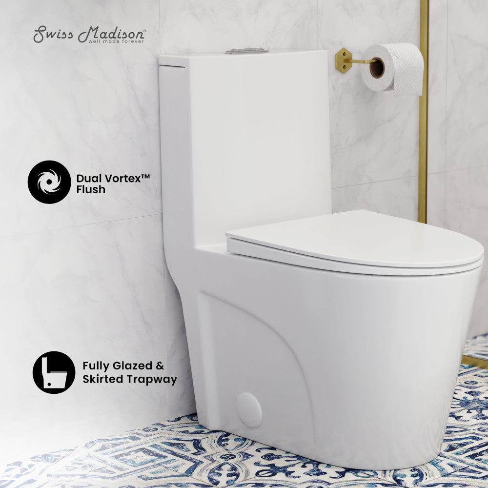 Swiss Madison St. Tropez One Piece Elongated Toilet Dual Vortex Flush 1.1/1.6 gpf with 10" Rough In