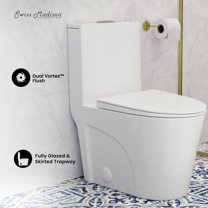 Swiss Madison St. Tropez One Piece Elongated Toilet Dual Vortex Flush 1.1/1.6 gpf with 10" Rough In