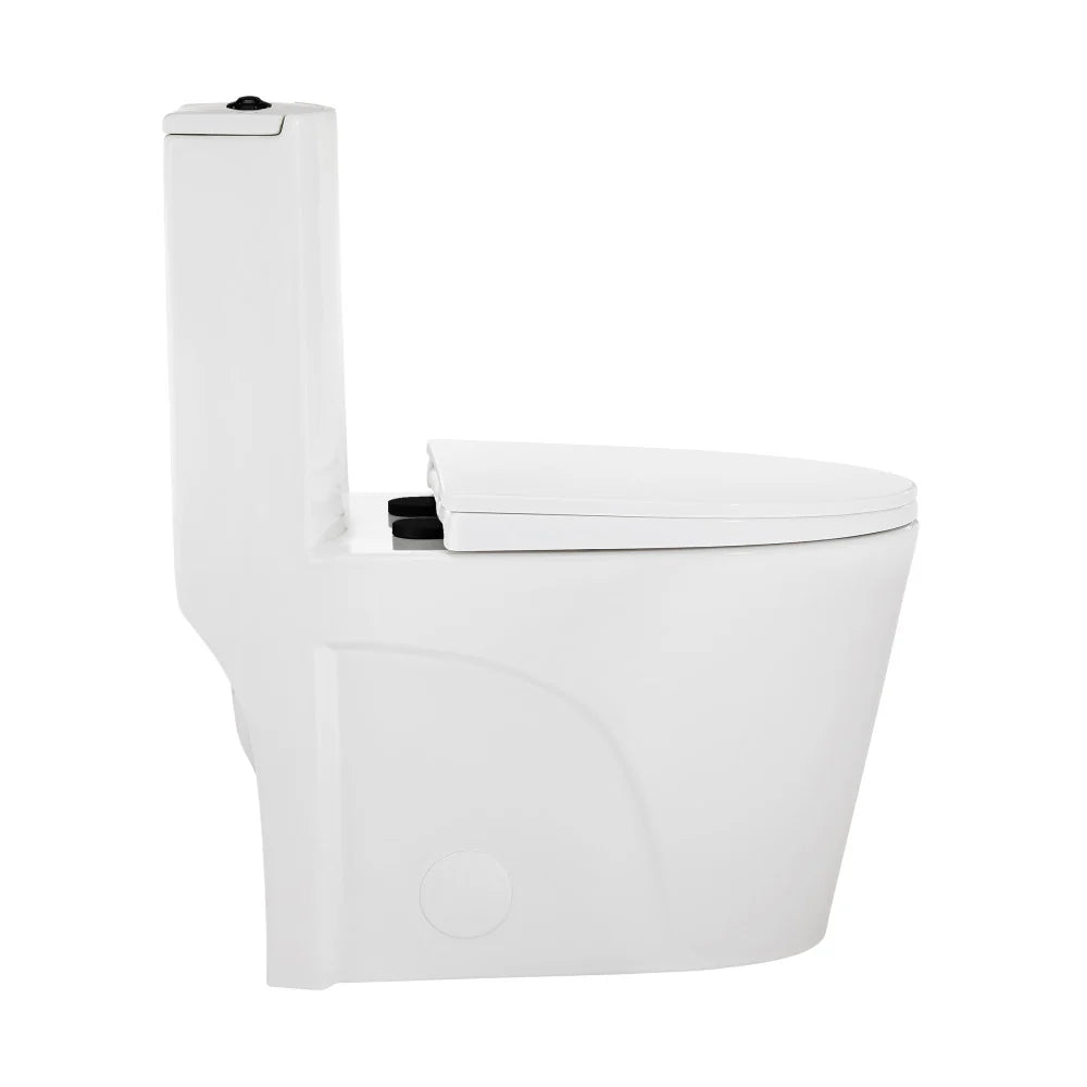 Swiss Madison St. Tropez One Piece Elongated Toilet Dual Vortex™ Flush, Black Hardware