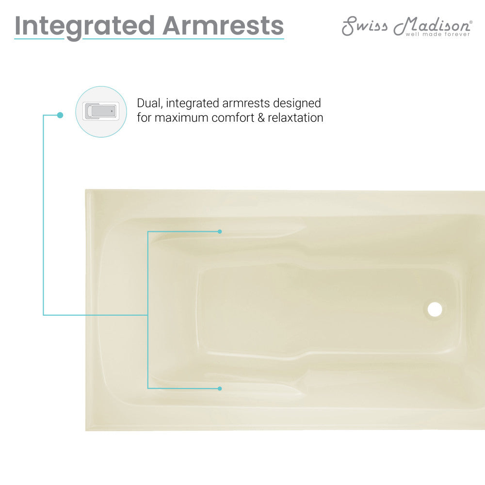 Swiss Madison Voltaire 54" x 30" Right-Hand Drain Alcove Bathtub with Apron in Bisque