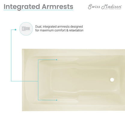 Swiss Madison Voltaire 54" x 30" Right-Hand Drain Alcove Bathtub with Apron in Bisque