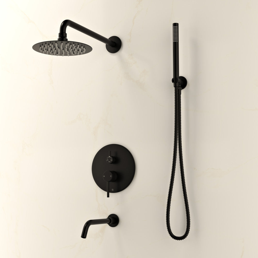 Swiss Madison Ivy 1.8 GPM Wall Mount Fixed Shower Head with Hand Sprayer and Tub Filler in Matte Black, Valve Included