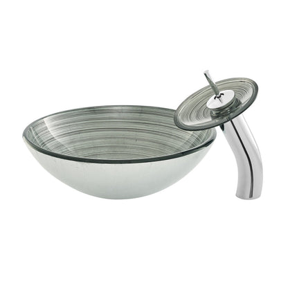 Swiss Madison Cascade 16.5 Glass Vessel Sink with Faucet, Smoky Grey