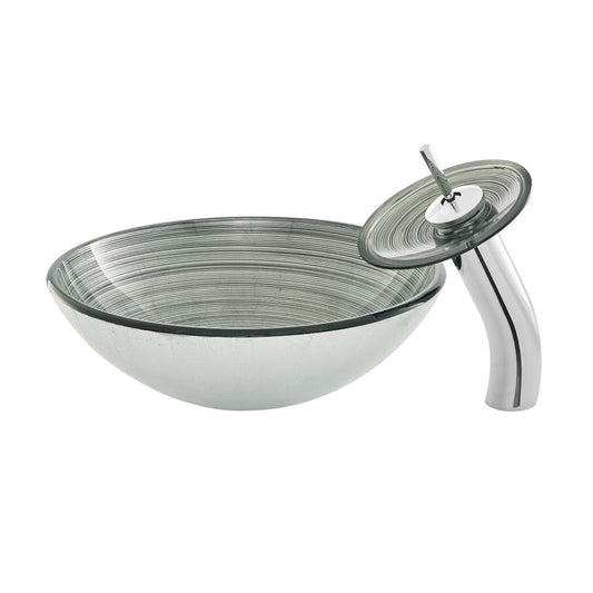 Swiss Madison Cascade 16.5 Glass Vessel Sink with Faucet, Smoky Grey