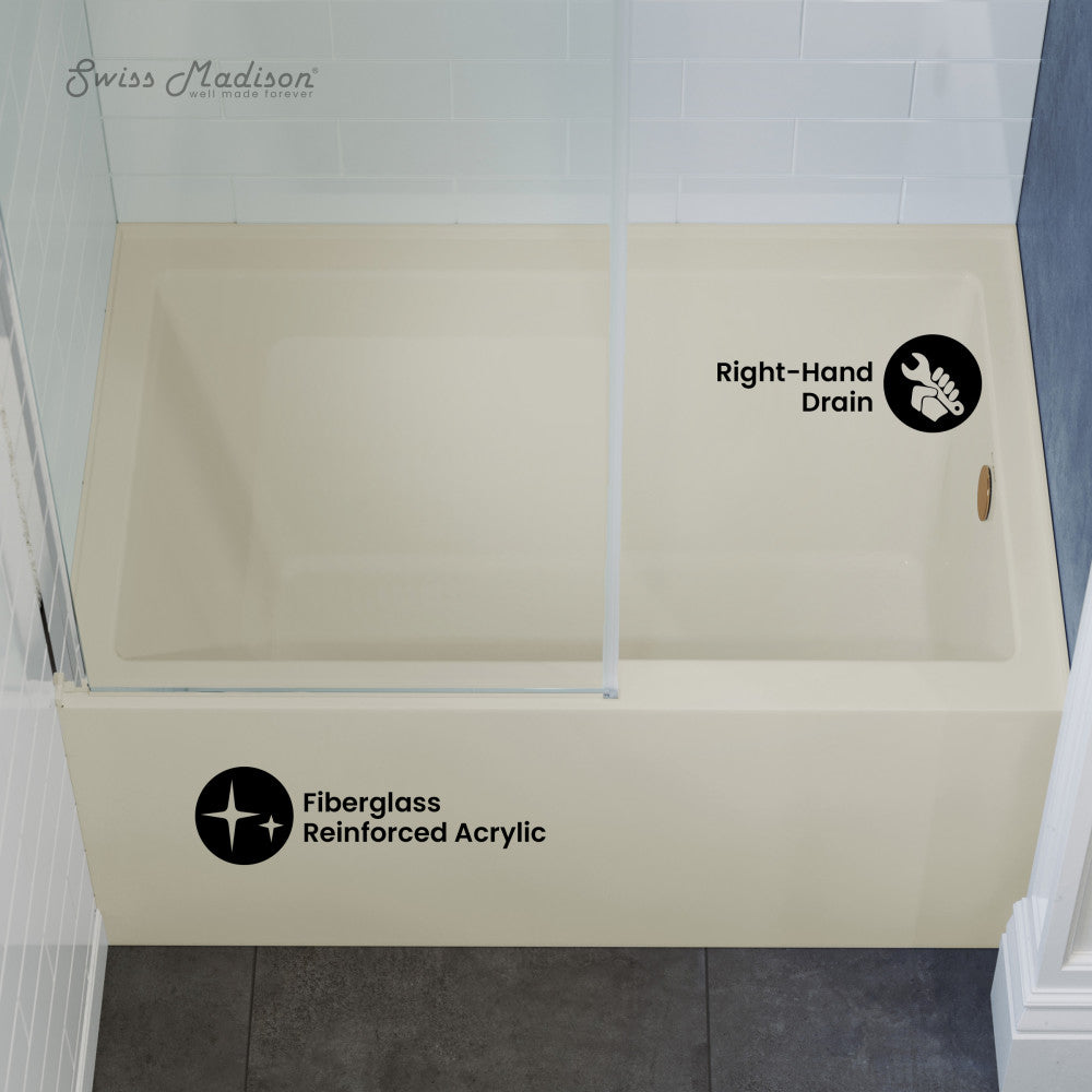 Swiss Madison Voltaire 48" x 32" Right-Hand Drain Alcove Bathtub with Apron in Bisque