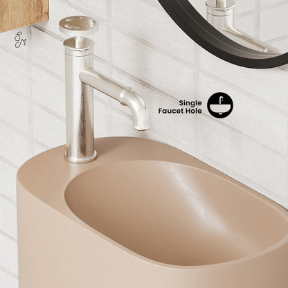 Swiss Madison Terre 18" Solid Surface Oval Wall-Mounted Sink with Left Side Faucet Mount in Matte Pastel Peach
