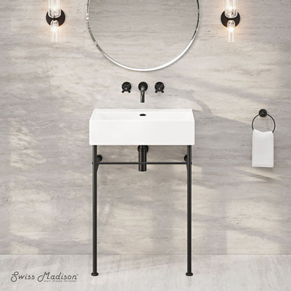 Swiss Madison Claire 24" Rectangle Zero Hole Console Sink with Matte Black Legs
