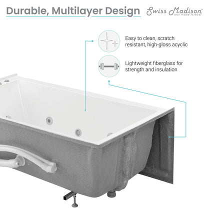 Swiss Madison Avancer 60" x 36" Left-Hand Drain Rectangular Alcove Whirlpool Bathtub with Apron