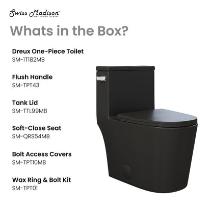Swiss Madison Dreux One-Piece 12" Rough-in 1.28 GPF Left Flush Elongated Toilet in Matte Black