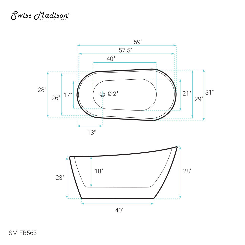 Swiss Madison Sublime 60" Single Slipper Freestanding Bathtub