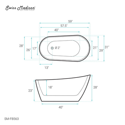 Swiss Madison Sublime 60" Single Slipper Freestanding Bathtub