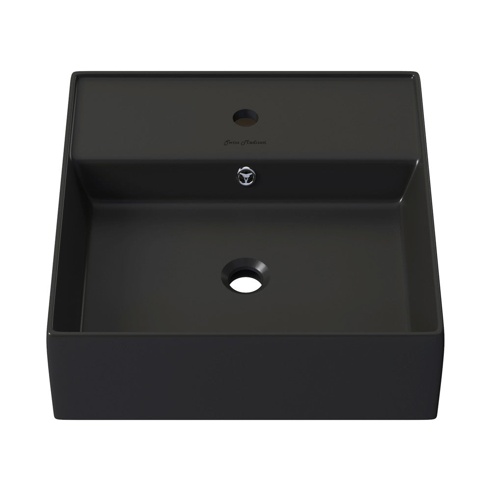 Swiss Madison Claire 15" Ceramic Wall Mount Sink in Matte Black
