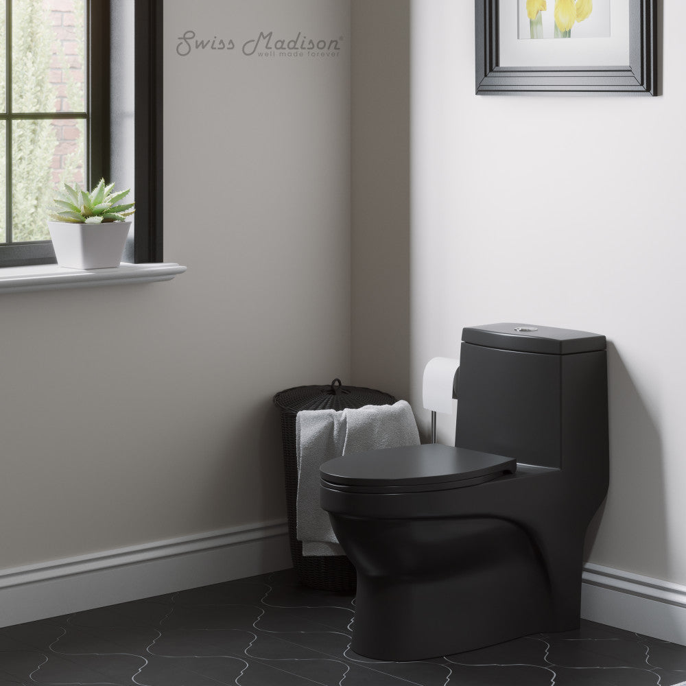 Swiss Madison Virage One-Piece Elongated Toilet Vortex Dual-Flush 1.1/1.6 gpf, Matte Black
