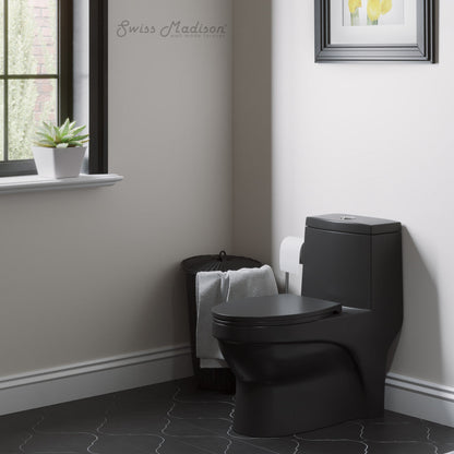 Swiss Madison Virage One-Piece Elongated Toilet Vortex Dual-Flush 1.1/1.6 gpf, Matte Black