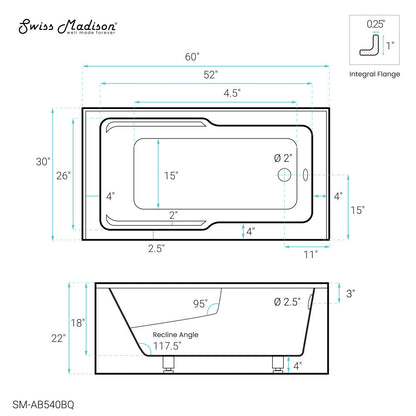 Swiss Madison Voltaire 60" x 30" Right-Hand Drain Alcove Bathtub with Apron in Bisque