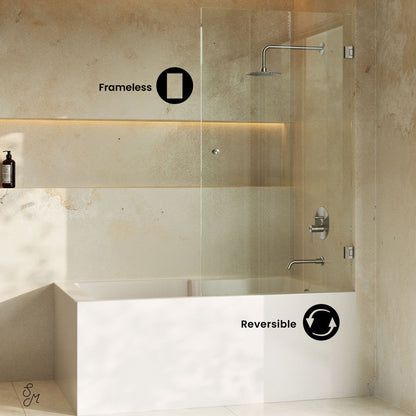 Swiss Madison Voltaire 24 x 58 Frameless Pivot 3/8 in. (10mm) Ultra Clear Tempered Glass Tub Door with Nickel Brushed Hardware
