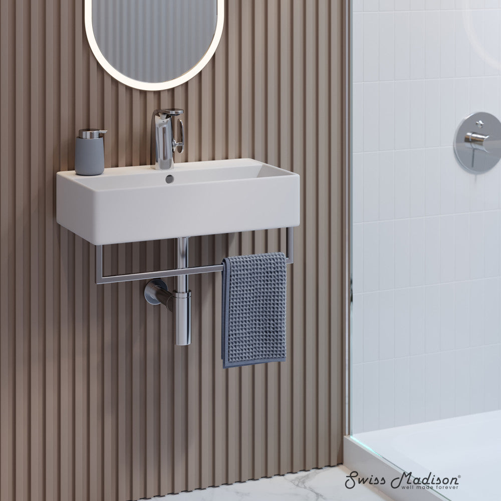 Swiss Madison Claire 22" Wall-Mount Bathroom Sink with Silver Towel Bar