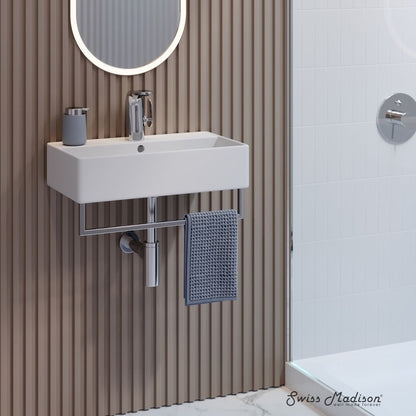 Swiss Madison Claire 22" Wall-Mount Bathroom Sink with Silver Towel Bar