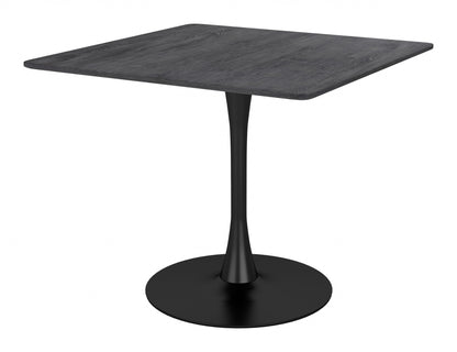 35.4" Black Square Steel Pedestal Base Dining Table