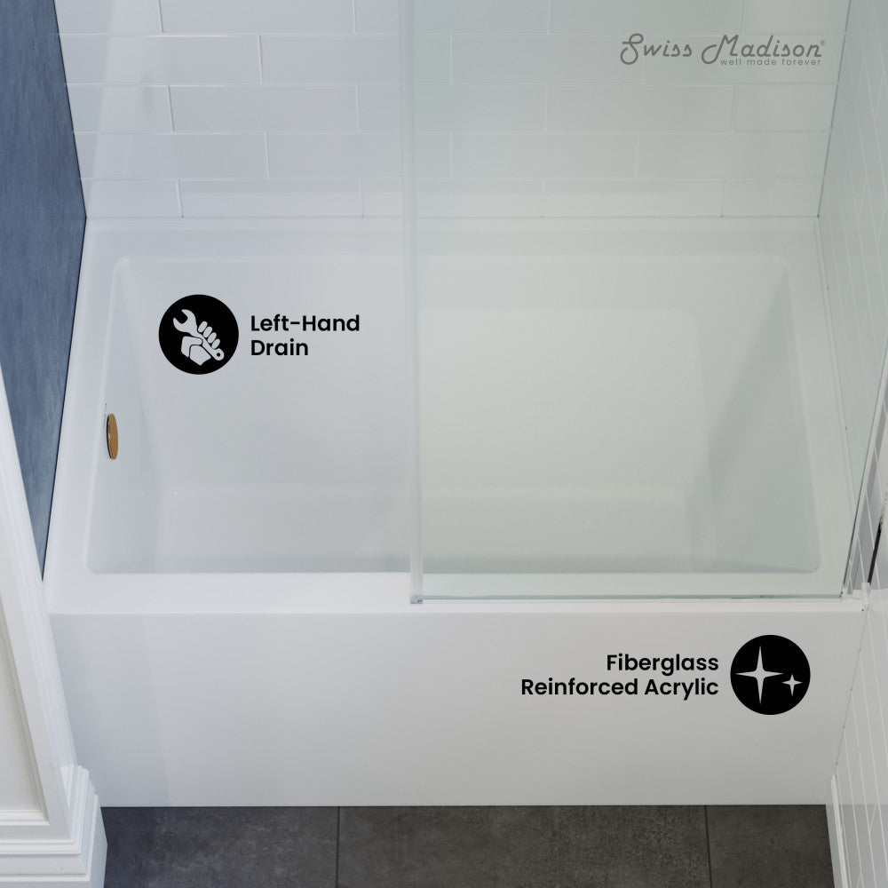 Swiss Madison Voltaire 48" x 32" Left-Hand Drain Alcove Bathtub with Apron