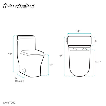 Swiss Madison Sublime II One-Piece 12" Rough-in 1.28 GPF Left Flush Round Compact Toilet in Glossy White